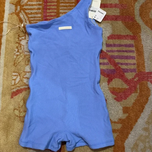 Zulu & Zephyr Waffle Bodysuit One Shoulder Swim Bikini Size 10 Ocean Blue nwt - Picture 3 of 3